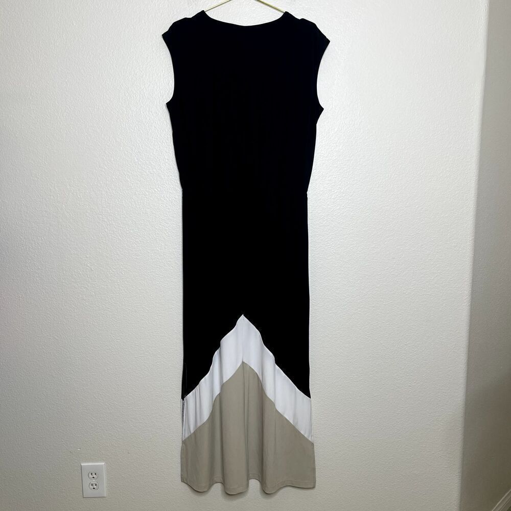 Chicos Dress Sz 2 Large Maxi Knit Kit Colorblock Cap Sleeves Gathered Waist - Picture 14 of 14